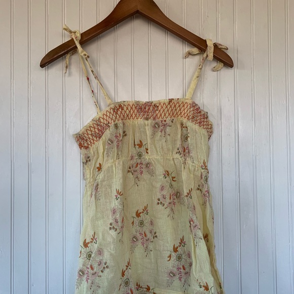 Free People Boho Pastel Butter Yellow Floral Tie Tank Top - Picture 2 of 8